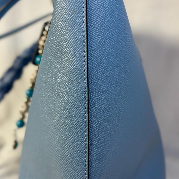 Coach City Zip Tote in Light Blue (Azure) with Scarf and Charm - Picture 4 of 10